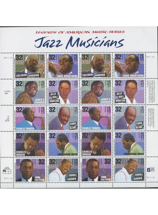 USPS طابع موسيقي الجاز من عشرين طابع بقيمة 32 سنت سكوت 298392 - Image 2