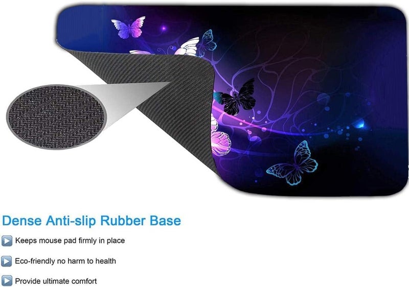 KRESHU Glowing Night Butterflies Gaming Mouse Pad | Large Extended Waterproof Mouse mat Stitched Edge Mouse Pad for Gamers Non-Slip Base Rubber Mousepad for Work Game Office Home (35 * 60CM,1-Pcs) - Image 3
