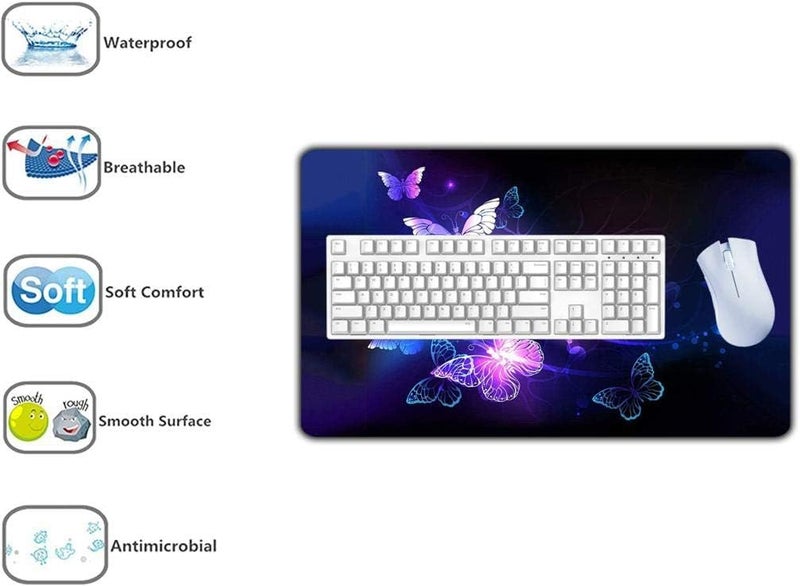 KRESHU Glowing Night Butterflies Gaming Mouse Pad | Large Extended Waterproof Mouse mat Stitched Edge Mouse Pad for Gamers Non-Slip Base Rubber Mousepad for Work Game Office Home (35 * 60CM,1-Pcs) - Image 5