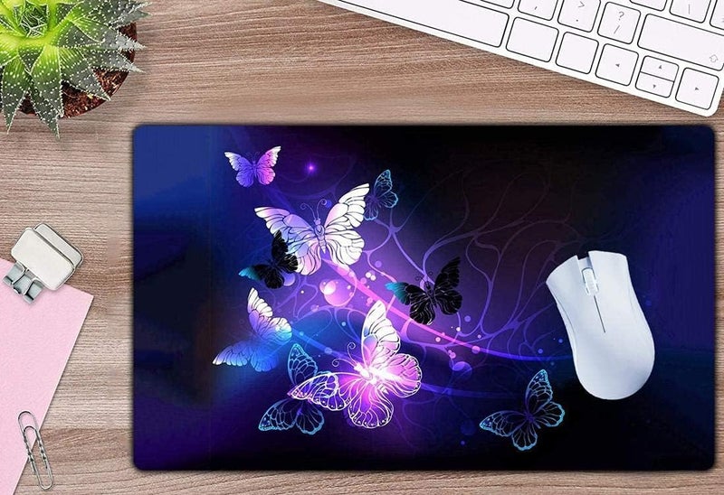 KRESHU Glowing Night Butterflies Gaming Mouse Pad | Large Extended Waterproof Mouse mat Stitched Edge Mouse Pad for Gamers Non-Slip Base Rubber Mousepad for Work Game Office Home (35 * 60CM,1-Pcs) - Image 2