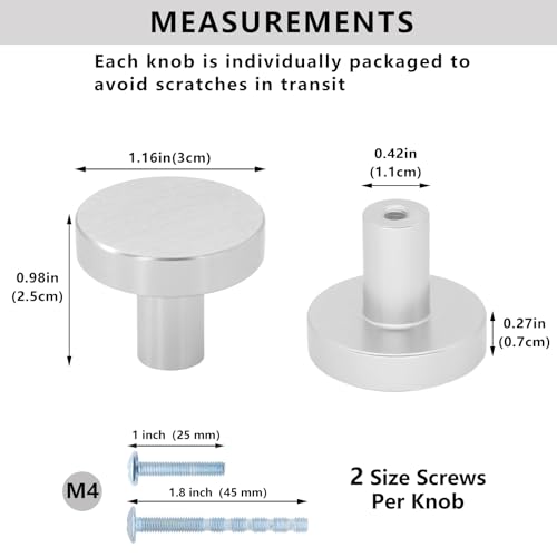 HANIHUA 50 Pack Brushed Nickel Cabinet Knobs Solid Aluminum Alloy Drawer Knobs Round Single Hole Knobs for Cabinets and Drawers - Image 3