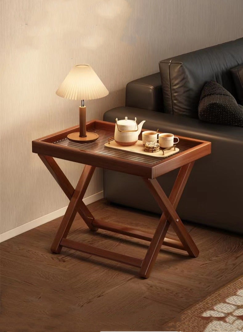 Kutis طاولة قهوة جانبية قابلة للطي لغرفة المعيشة أو النوم من الخيزران/الأكريليك بني 32 × 26.5 × 44 سم - Image 1