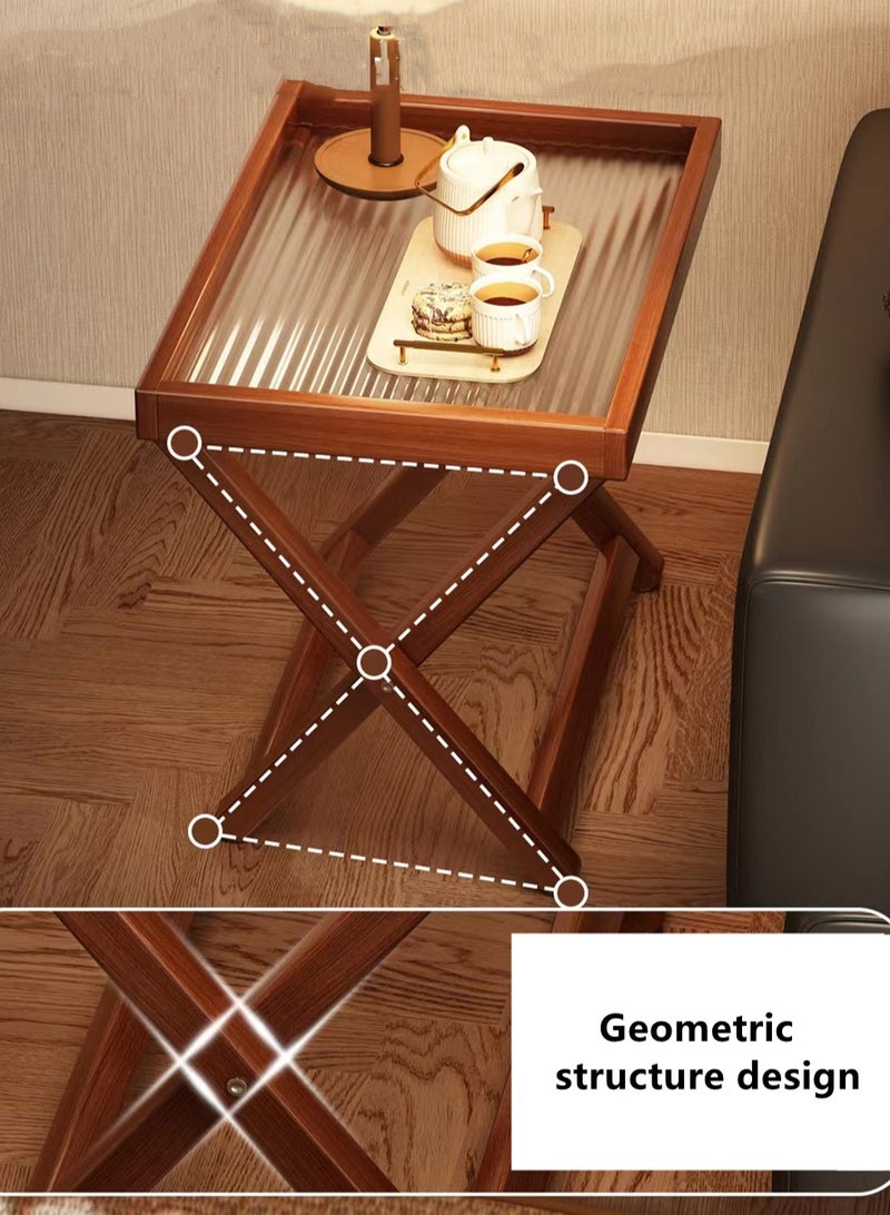 Kutis طاولة قهوة جانبية قابلة للطي لغرفة المعيشة أو النوم من الخيزران/الأكريليك بني 32 × 26.5 × 44 سم - Image 4