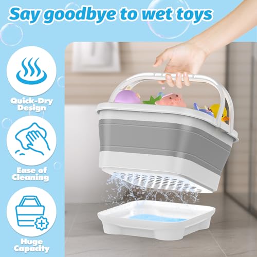 Anivia FoldableBathToyStorageOrganizer Bath Toy Holder with Base QuickDrainDrying Bathtub Toy StorageBasket Stand Up Bathroom Shower Toys Holder for Kids Gray - Image 5