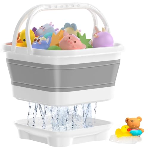 Anivia FoldableBathToyStorageOrganizer Bath Toy Holder with Base QuickDrainDrying Bathtub Toy StorageBasket Stand Up Bathroom Shower Toys Holder for Kids Gray - Image 1
