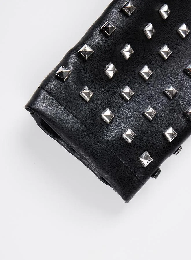 Take Two Black Studded Crop Biker Jacket