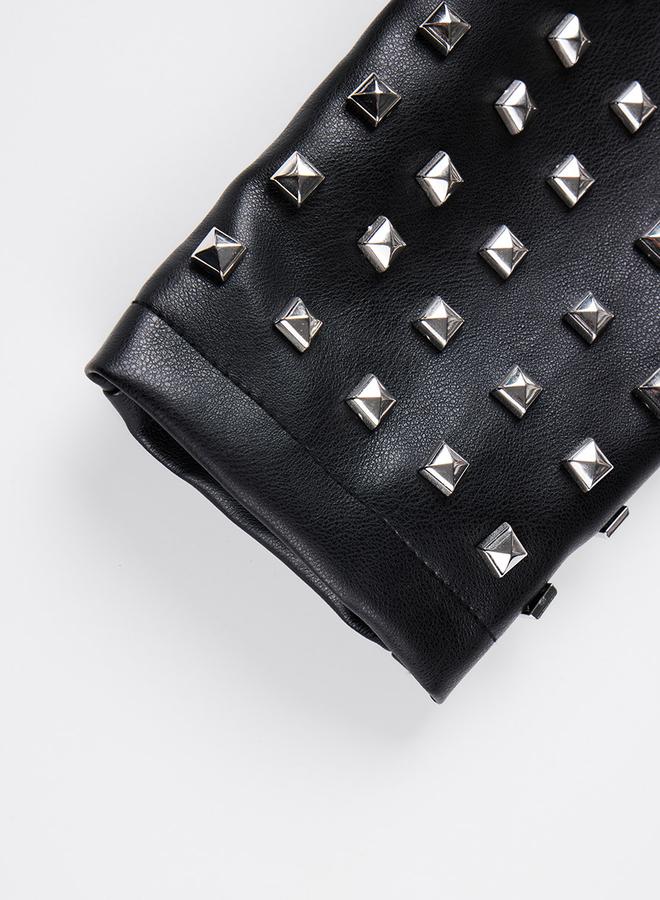 Take Two Black Studded Crop Biker Jacket - Image 5