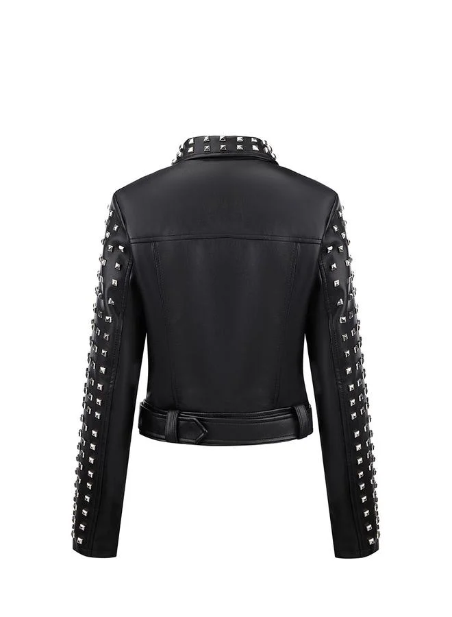 Take Two Black Studded Crop Biker Jacket