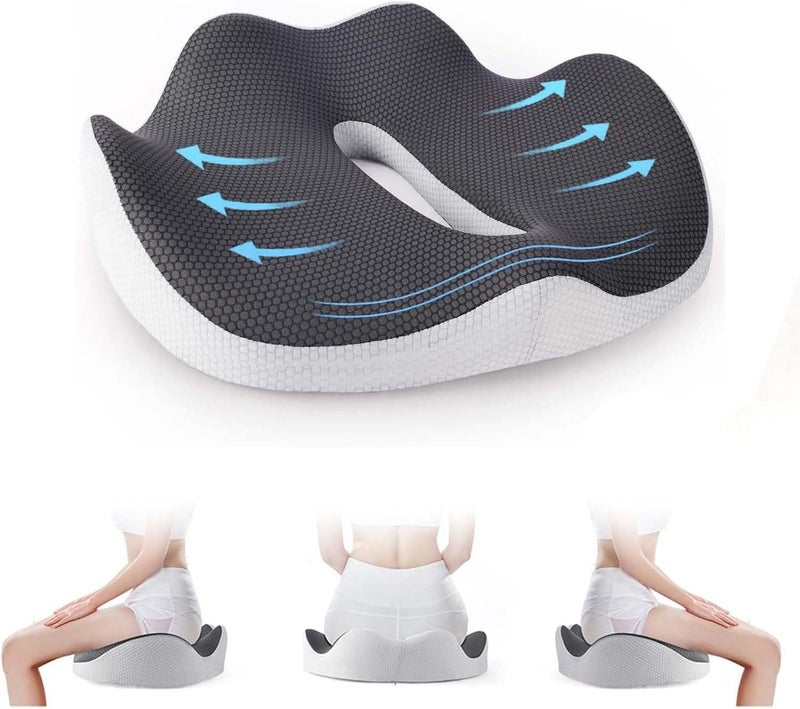 AUTOYSUR وسادة مقعد من إسفنج الذاكرة للجلوس الطويل، وسادة كرسي لكرسي المكتب، مقعد السيارة، لتخفيف آلام عرق النسا وعظم الذنب، قاعدة مضادة للانزلاق، ناعمة وجيدة التهوية (أسود) - Image 1