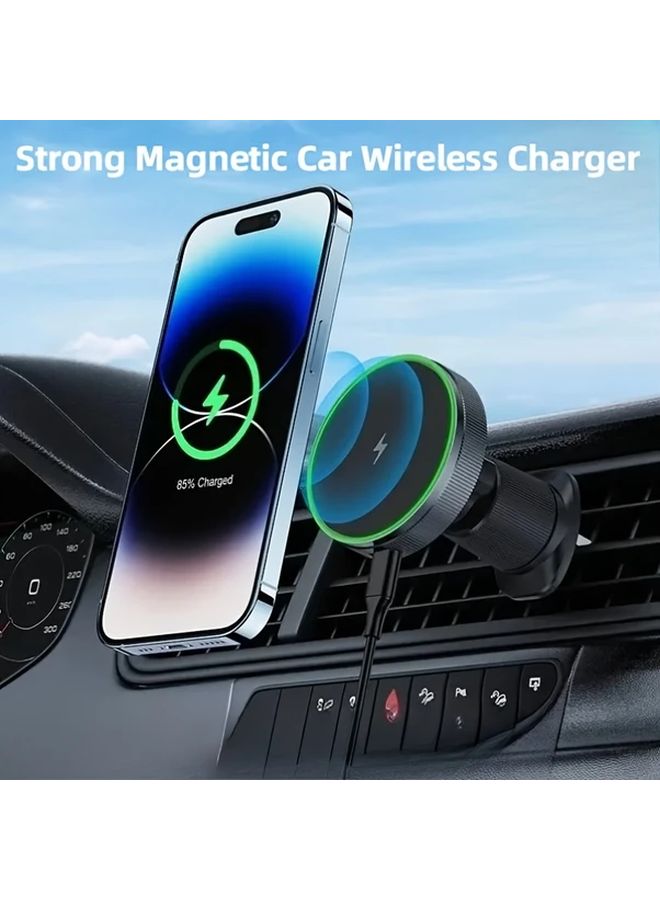 Black Magnetic Air Vent Car Wireless Charger Mount For iPhone Samsung Xiaomi - Image 2