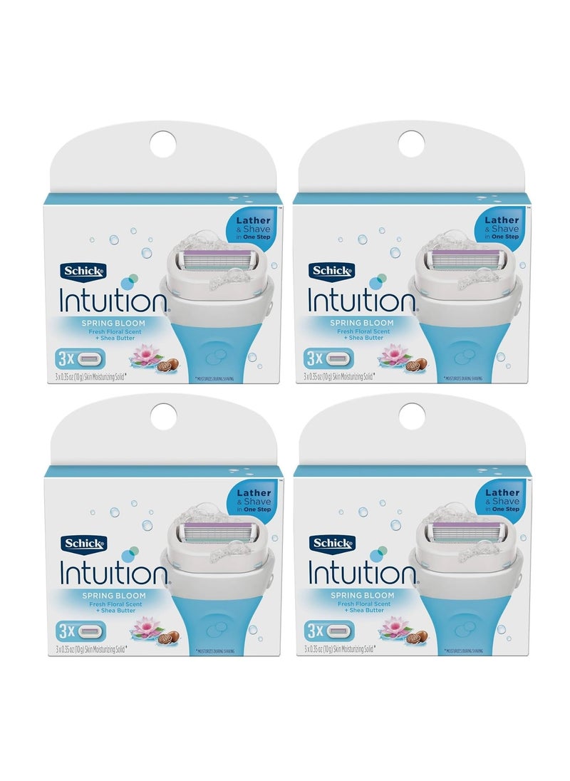 Intuition Schick Intuition  Lather  Shave In One Stop  Spring Bloom with Shea Butter Fresh Floral Scent  Womens Razor Blade Refills  3 Ct Pack of 4  12 Cartridges 