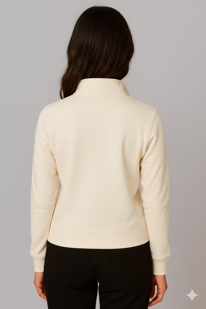 Mack Jonney Women’s Fleece Half-Zip Offwhite Color High Neck Sweatshirt | Warm & Stylish Winter Wear -M4521 - Image 4