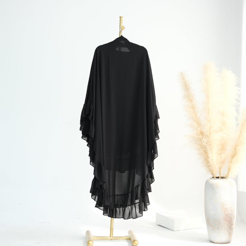khalat Women's Hijab Chiffon Hijab for Women Muslim 2 Layers Ruffle Lightweight Large Hijab Black - Image 5