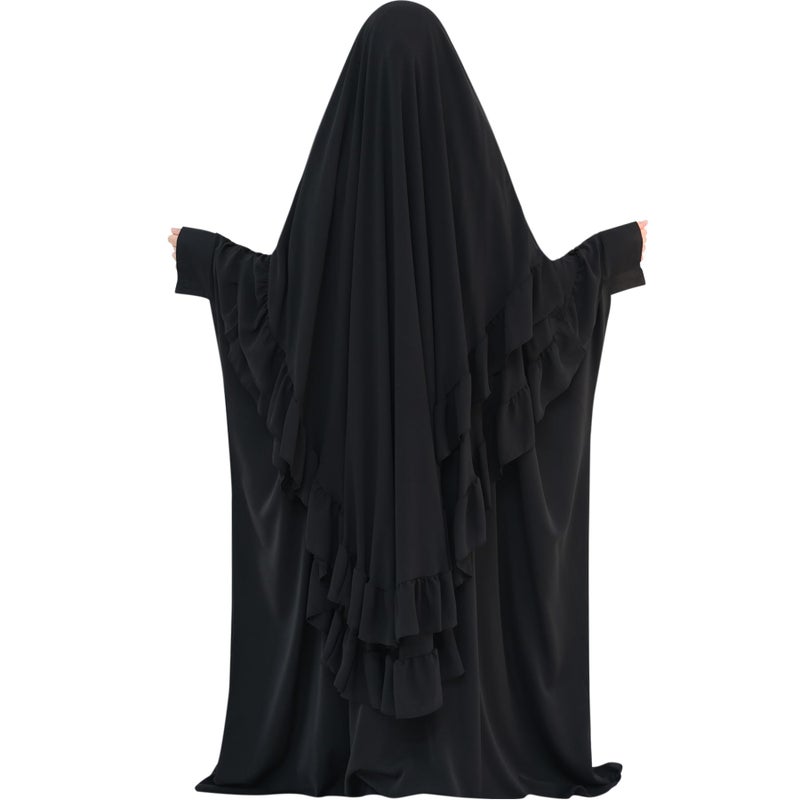 khalat Women's Hijab Chiffon Hijab for Women Muslim 2 Layers Ruffle Lightweight Large Hijab Black - Image 1