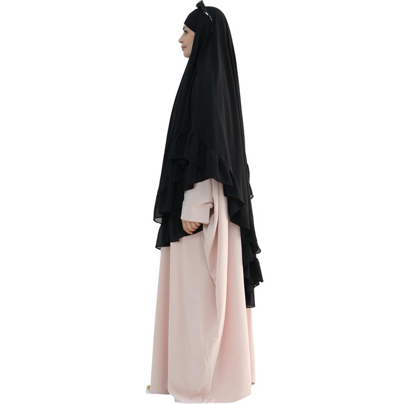 khalat Women's Hijab Chiffon Hijab for Women Muslim 2 Layers Ruffle Lightweight Large Hijab Black - Image 4