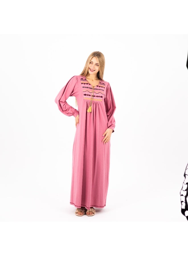 zecotex  Classic Embroidered Viscose Abaya | Modest Long Sleeve Nightgown | Comfortable & Elegant Women's Homewear  - Image 2