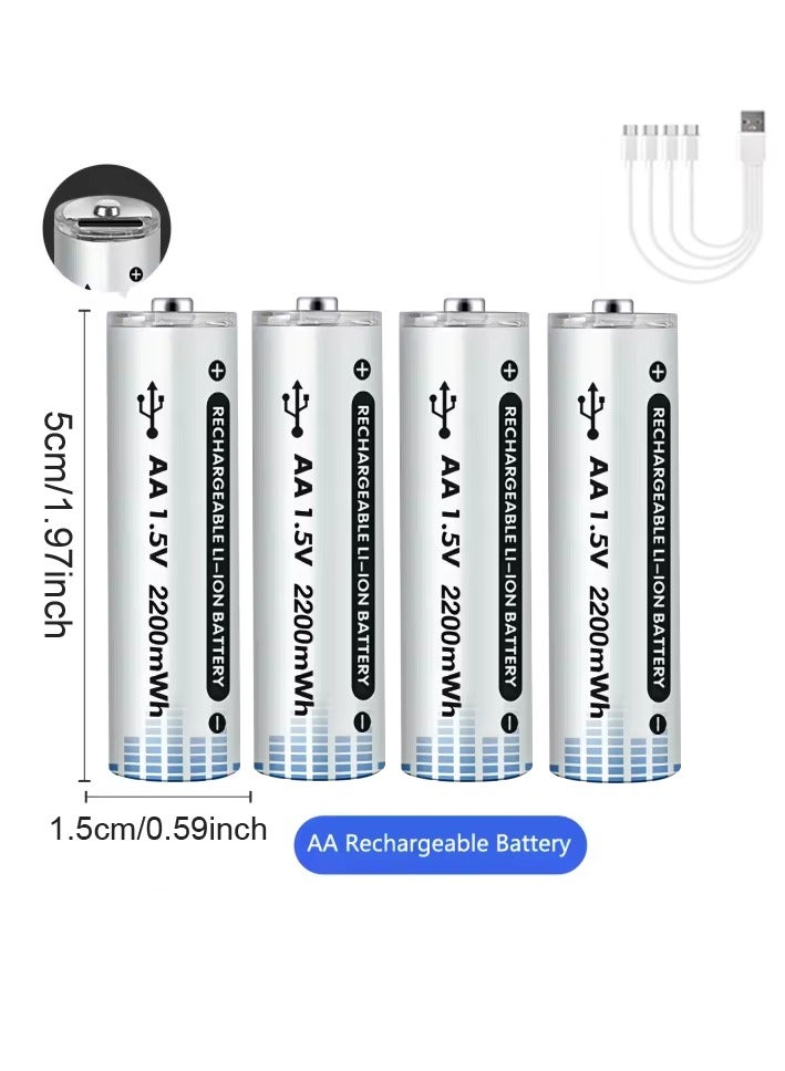 4-Pack USB AA Lithium ion Rechargeable Battery, High Capacity 1.5V 2200mWh Rechargeable AA Battery, Cycle With Type C Port Cable, Constant Output  - Image 1