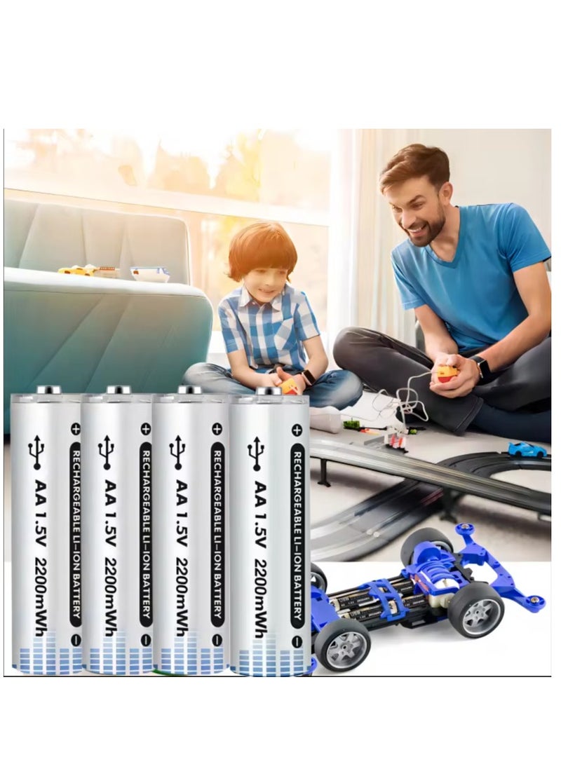 4-Pack USB AA Lithium ion Rechargeable Battery, High Capacity 1.5V 2200mWh Rechargeable AA Battery, Cycle With Type C Port Cable, Constant Output  - Image 3