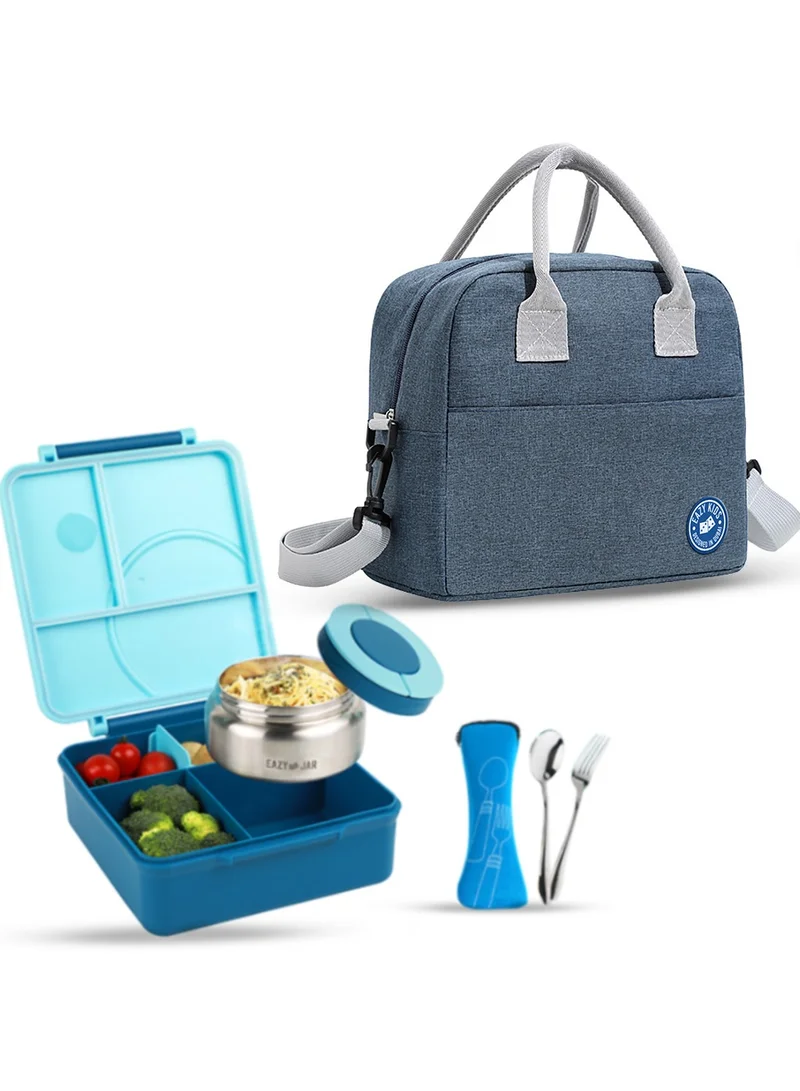 Eazy Kids Eazy Kids Jumbo Bento Lunch Box w/Blue Lunch Bag , Food Jar and Cutlery - Blue