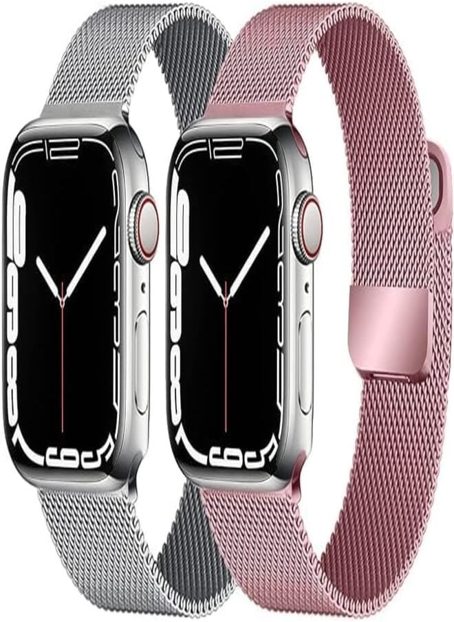 Next - Next Store 2 Pack Stainless Steel Metal Mesh Strap Compatible with iWatch 42mm 44mm 45mm, Magnetic Milanese Loop Clasp - Image 1