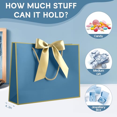 JMANNI Gift Bags with Handles, 13” Medium Gift Bag for Presents, 1 Pcs Bags with 2 Tissue Paper and 1 Cards for Graduation Baby Shower Wedding Fathers Day Mother's Day Birthday Party (GoldenBlue) - Image 5