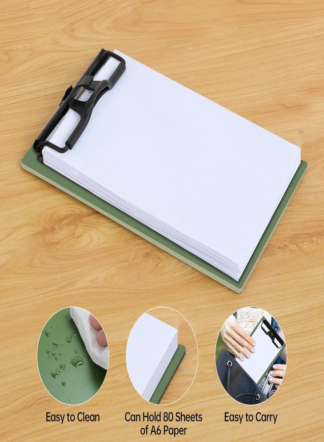 FRETONBA Mini Clipboard 4x6 Inch with Pen Holder, 2 Pack Small Clipboards with Low Profile Clip & Hanging Loop, A6 Portable Pocket Clipboards Memo Size Notepad for Restaurant, Office, School(Green) - Image 3