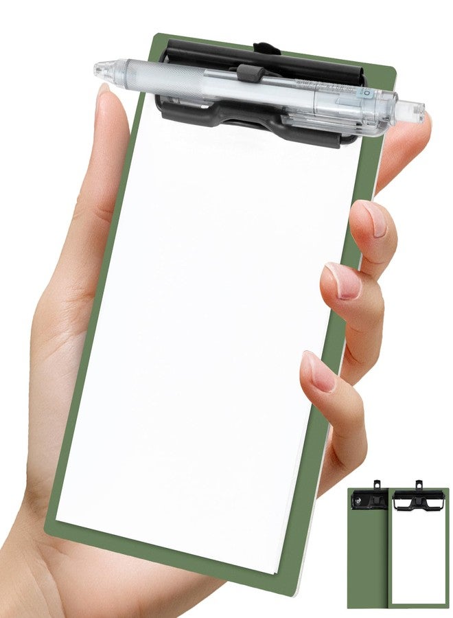 FRETONBA Mini Clipboard 4x6 Inch with Pen Holder, 2 Pack Small Clipboards with Low Profile Clip & Hanging Loop, A6 Portable Pocket Clipboards Memo Size Notepad for Restaurant, Office, School(Green) - Image 1
