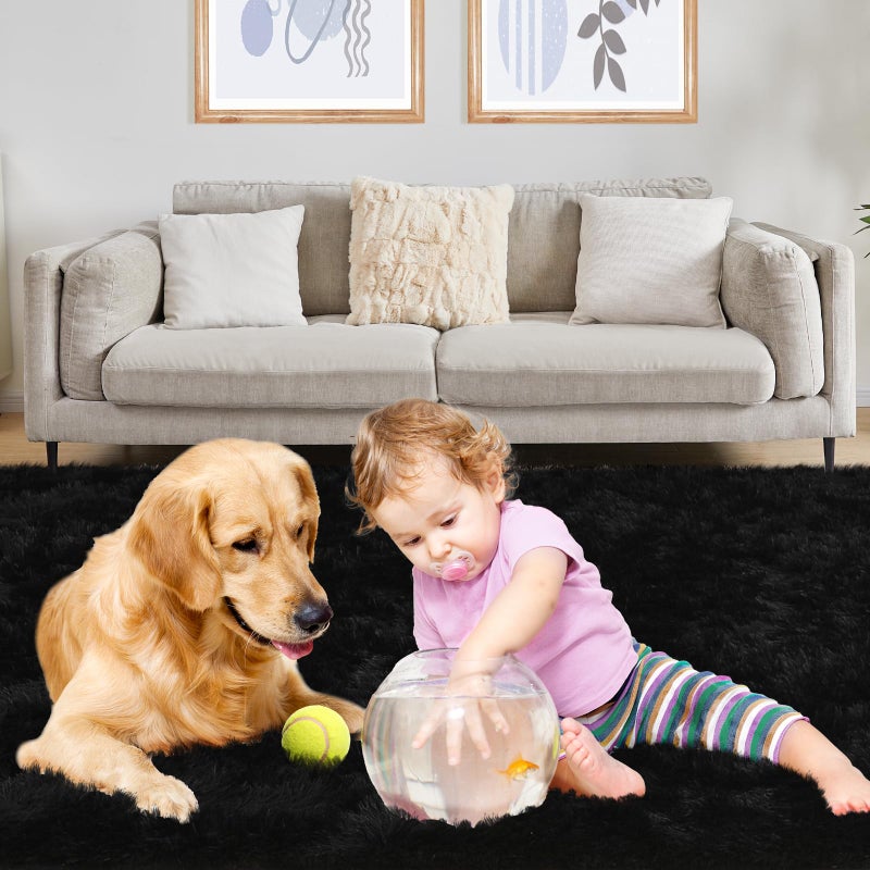 Puremy Black Rug  5x7 Area Rugs for Living Room  Soft Plush Area Rugs for Bedroom  Non-Slip Indoor Carpet for Nursery  Study Room  Kids Room  Room Decor - Image 4
