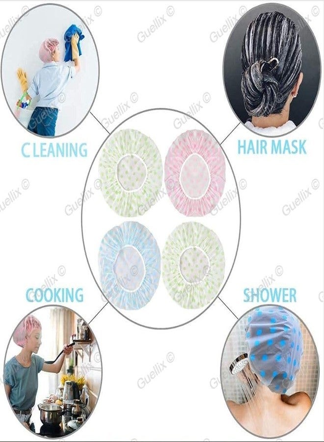 Guellix Shower Cap, Pack of 6, Reusable Waterproof Elastic Caps for Women, Multicoloured Polka Dot Design - Image 4