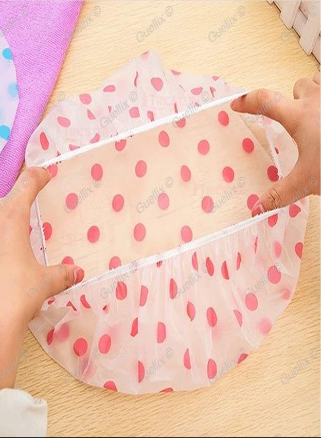 Guellix Shower Cap, Pack of 6, Reusable Waterproof Elastic Caps for Women, Multicoloured Polka Dot Design - Image 3