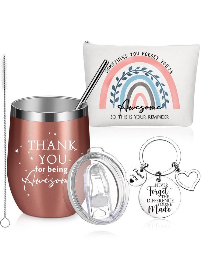 Sieral Sieral Thank You Gifts for Women Christmas Employee Appreciation Gifts Thank You for Being Awesome 12oz Stainless Steel Tumbler Keychain Makeup Bag for Team Coworker Staff(Rainbow)  - Image 1