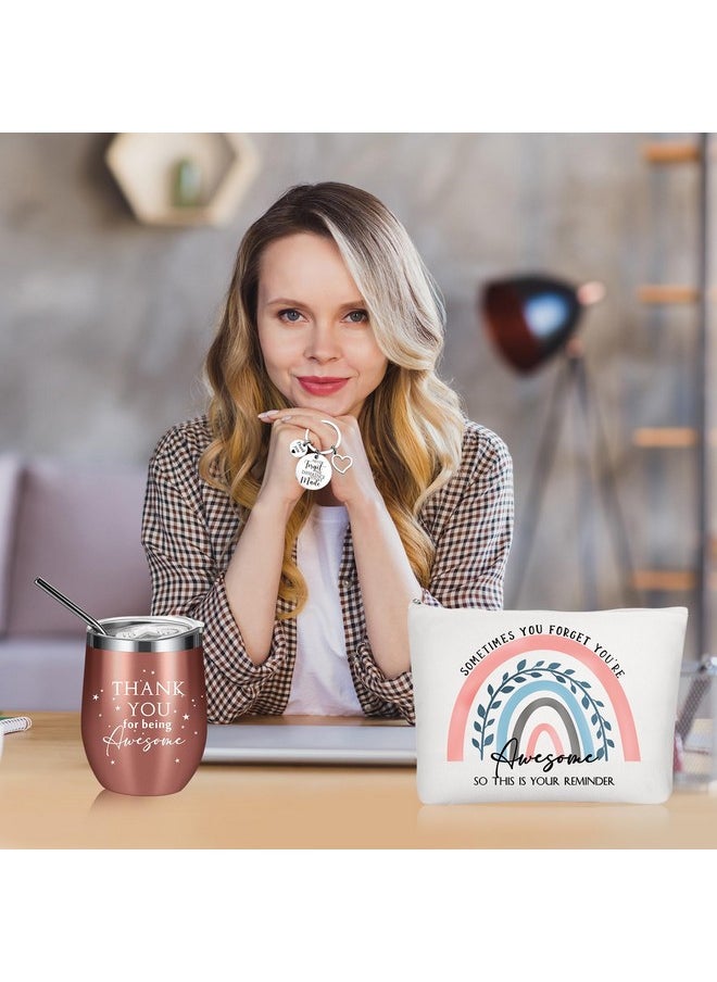 Sieral Sieral Thank You Gifts for Women Christmas Employee Appreciation Gifts Thank You for Being Awesome 12oz Stainless Steel Tumbler Keychain Makeup Bag for Team Coworker Staff(Rainbow)  - Image 5