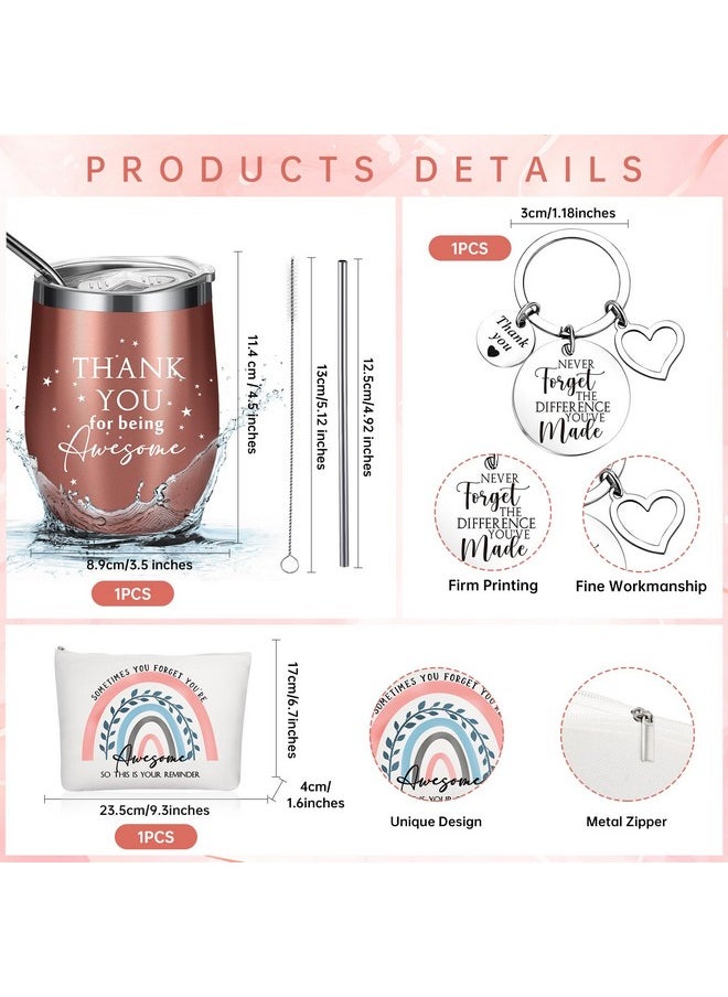 Sieral Sieral Thank You Gifts for Women Christmas Employee Appreciation Gifts Thank You for Being Awesome 12oz Stainless Steel Tumbler Keychain Makeup Bag for Team Coworker Staff(Rainbow)  - Image 2