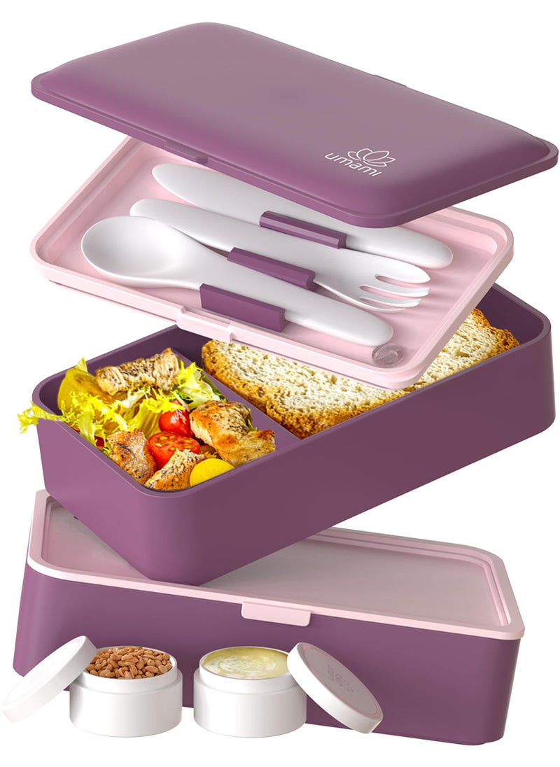UMAMI Umami Bento Box Adult AllIn1 w4 Utensils 2 Sauce Jars 2 Dividers 100 Leakproof Microwave  Dishwasher Safe Stackable Bento Lunch Box Containers for MenWomen Royal Purple 40 oz 