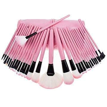 advancedestore Professional Wood Make Up Brushes Sets With Leather Storage Pouch  Pink  Set of 24 Brushes - Image 2