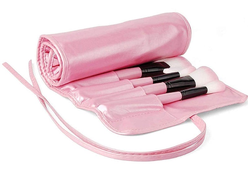 advancedestore Professional Wood Make Up Brushes Sets With Leather Storage Pouch  Pink  Set of 24 Brushes - Image 3
