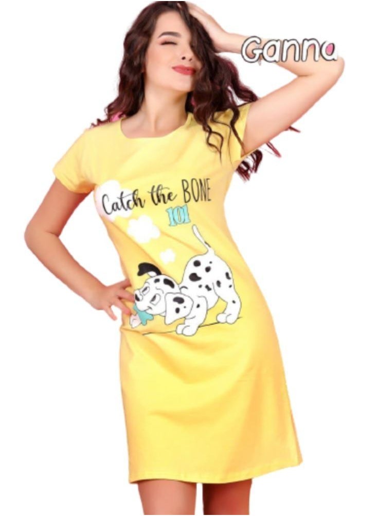 Ganna - Elegant loose fitting short sleeved cotton nightgown with a pattern - Image 1