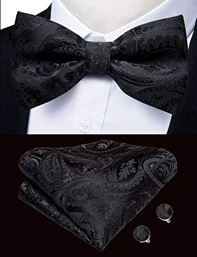 DiBanGu Black Vest and Tie Sets for Men Suit Waistcoat Paisley Bow Tie Pocket Square Business Formal Dress Vest - Image 5