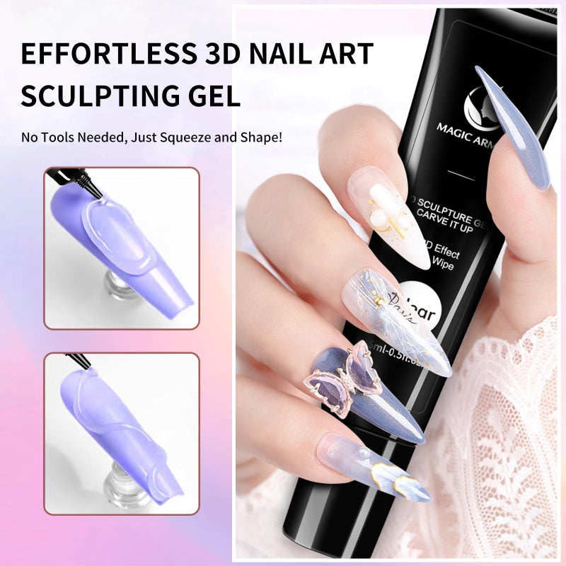 MAGIC ARMOR 15g 3D Nail Gel Sculpting Gel Nail Art Glue for Nail Art Designs DIY Nail Craving Molding Gel for 3D Gel Nail Art Polish Painting Drawing Gel Sculpture Gel Nail Decoration Manicure Clear - Image 3