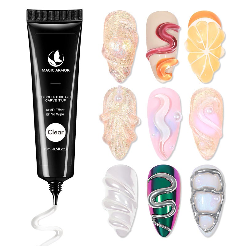 MAGIC ARMOR 15g 3D Nail Gel Sculpting Gel Nail Art Glue for Nail Art Designs DIY Nail Craving Molding Gel for 3D Gel Nail Art Polish Painting Drawing Gel Sculpture Gel Nail Decoration Manicure Clear - Image 1
