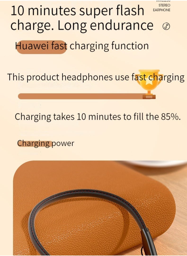 New leather Bluetooth headset with ultra-fast flash charging and long battery life in-ear wireless neck-mounted sports Bluetooth headset (black)  - Image 3