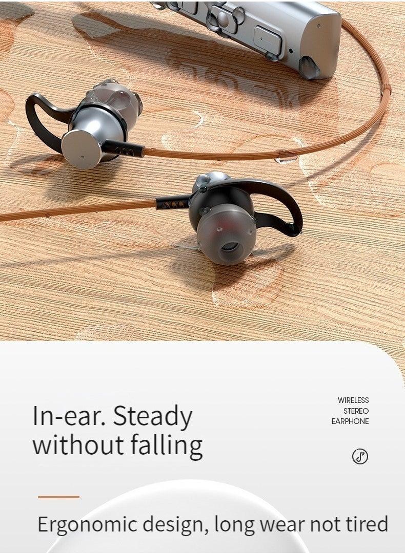New leather Bluetooth headset with ultra-fast flash charging and long battery life in-ear wireless neck-mounted sports Bluetooth headset (black)  - Image 4