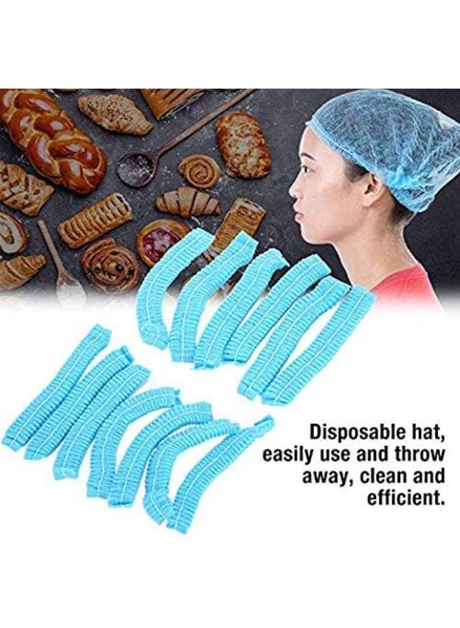 Meetion 100 Pcs Disposable Non Woven Stretchable Bouffant Caps/Bathing Caps/Surgical Caps/Cooking Caps/Industrial Caps/Food Restaurant Sector Caps (Blue,Size 21") - Image 2