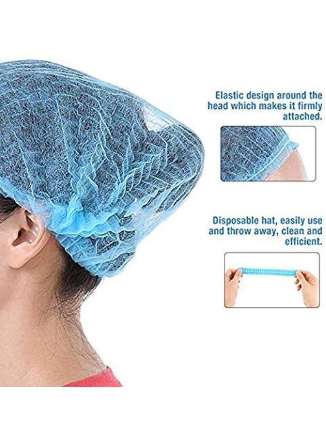 Meetion 100 Pcs Disposable Non Woven Stretchable Bouffant Caps/Bathing Caps/Surgical Caps/Cooking Caps/Industrial Caps/Food Restaurant Sector Caps (Blue,Size 21") - Image 3