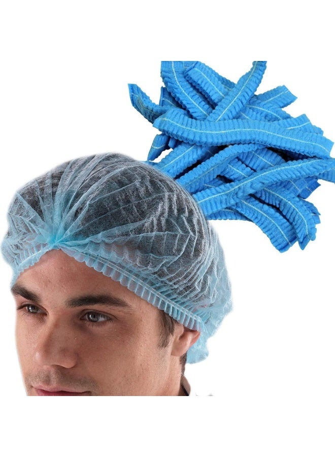 Meetion 100 Pcs Disposable Non Woven Stretchable Bouffant Caps/Bathing Caps/Surgical Caps/Cooking Caps/Industrial Caps/Food Restaurant Sector Caps (Blue,Size 21") - Image 1