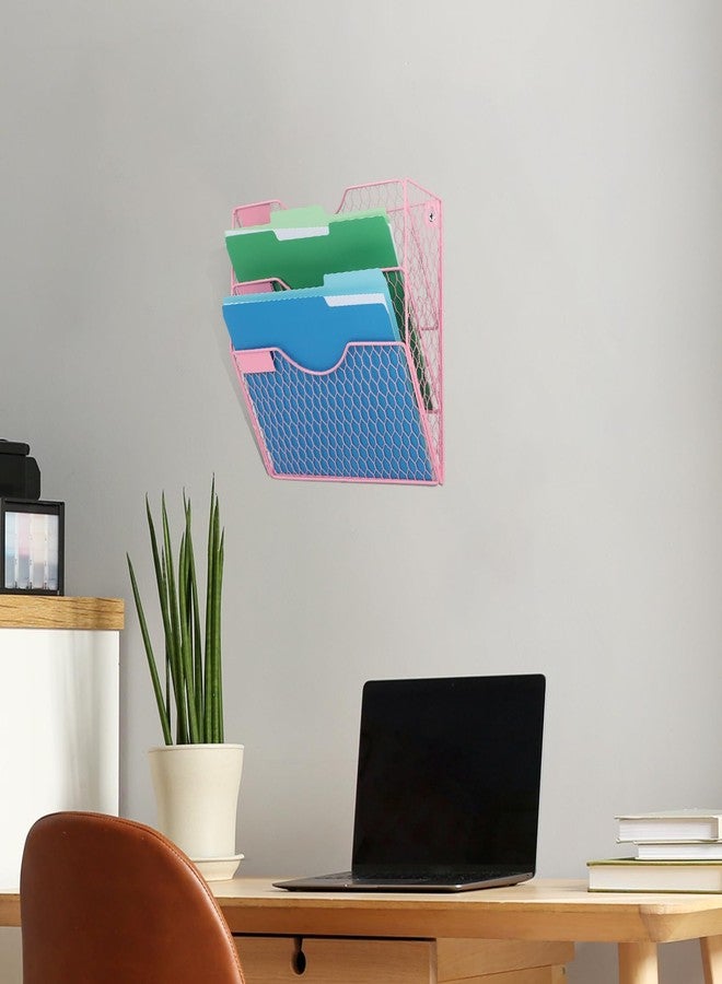 EASEPRES Mail Organizer Wall Mount Hanging File Holder Storage, Metal Chicken Wire Magazine Rack 3 Tier, Pink - Image 5