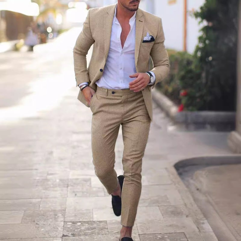 New Men'S Suit Two-Piece One-Button Linen Cotton And Linen Solid Color Suit Men (Full Of Goods) - Image 4