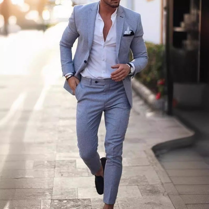 New Men'S Suit Two-Piece One-Button Linen Cotton And Linen Solid Color Suit Men (Full Of Goods) - Image 3