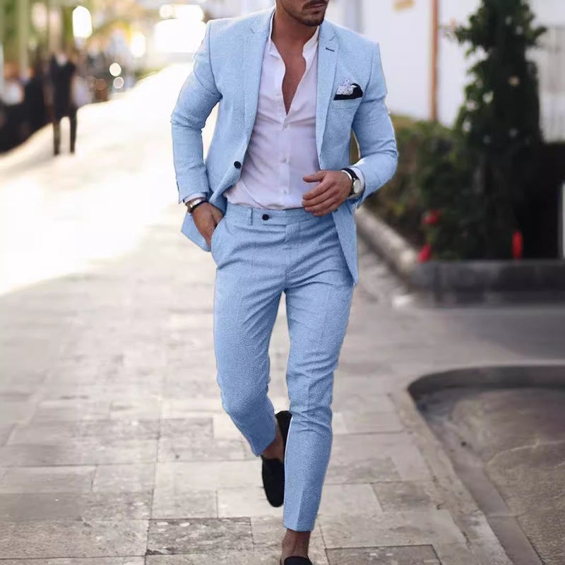 New Men'S Suit Two-Piece One-Button Linen Cotton And Linen Solid Color Suit Men (Full Of Goods) - Image 5