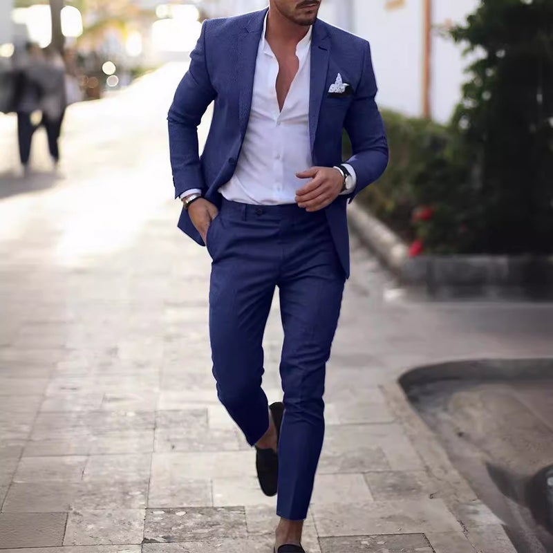 New Men'S Suit Two-Piece One-Button Linen Cotton And Linen Solid Color Suit Men (Full Of Goods) - Image 2